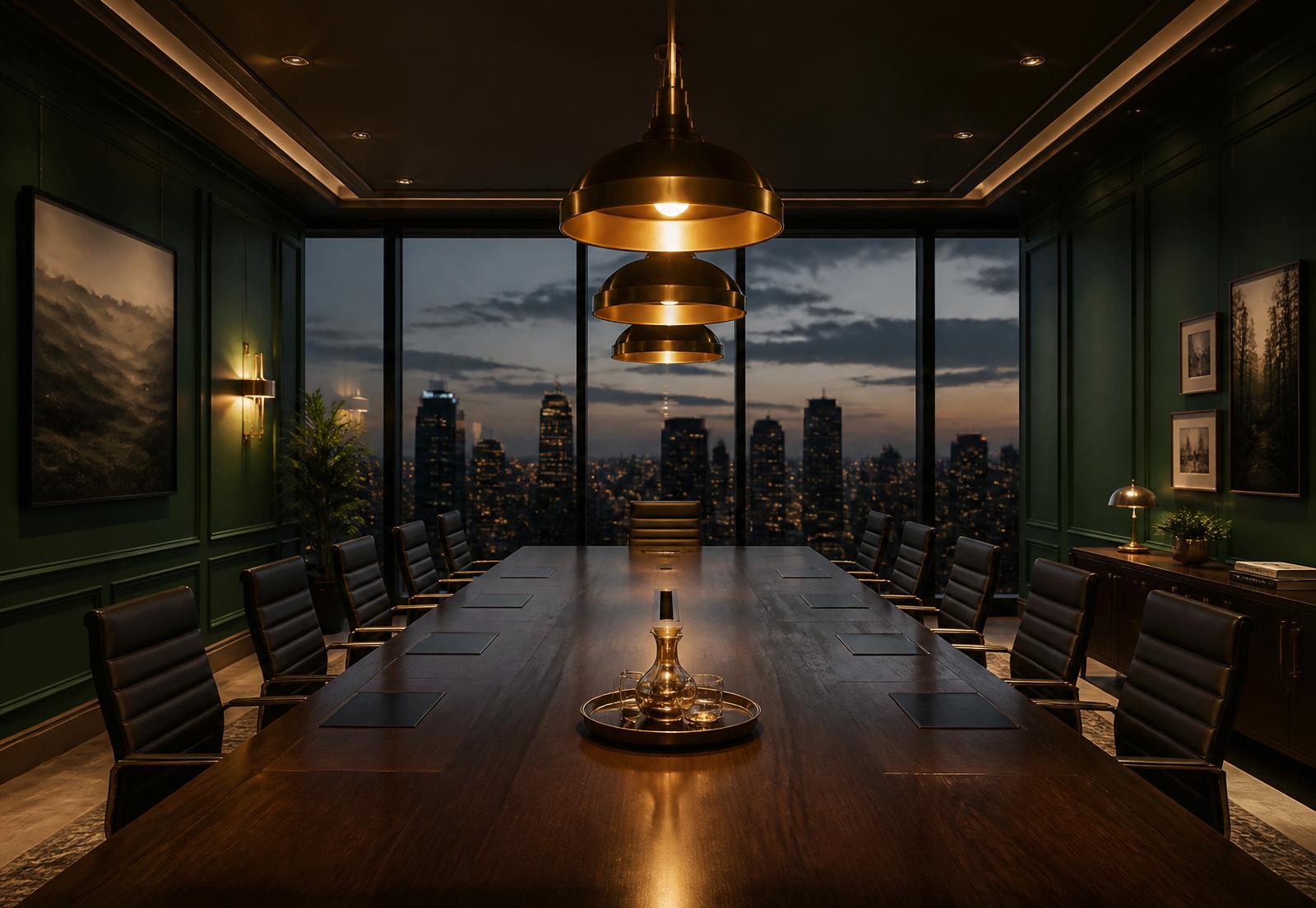Private executive boardroom at dusk