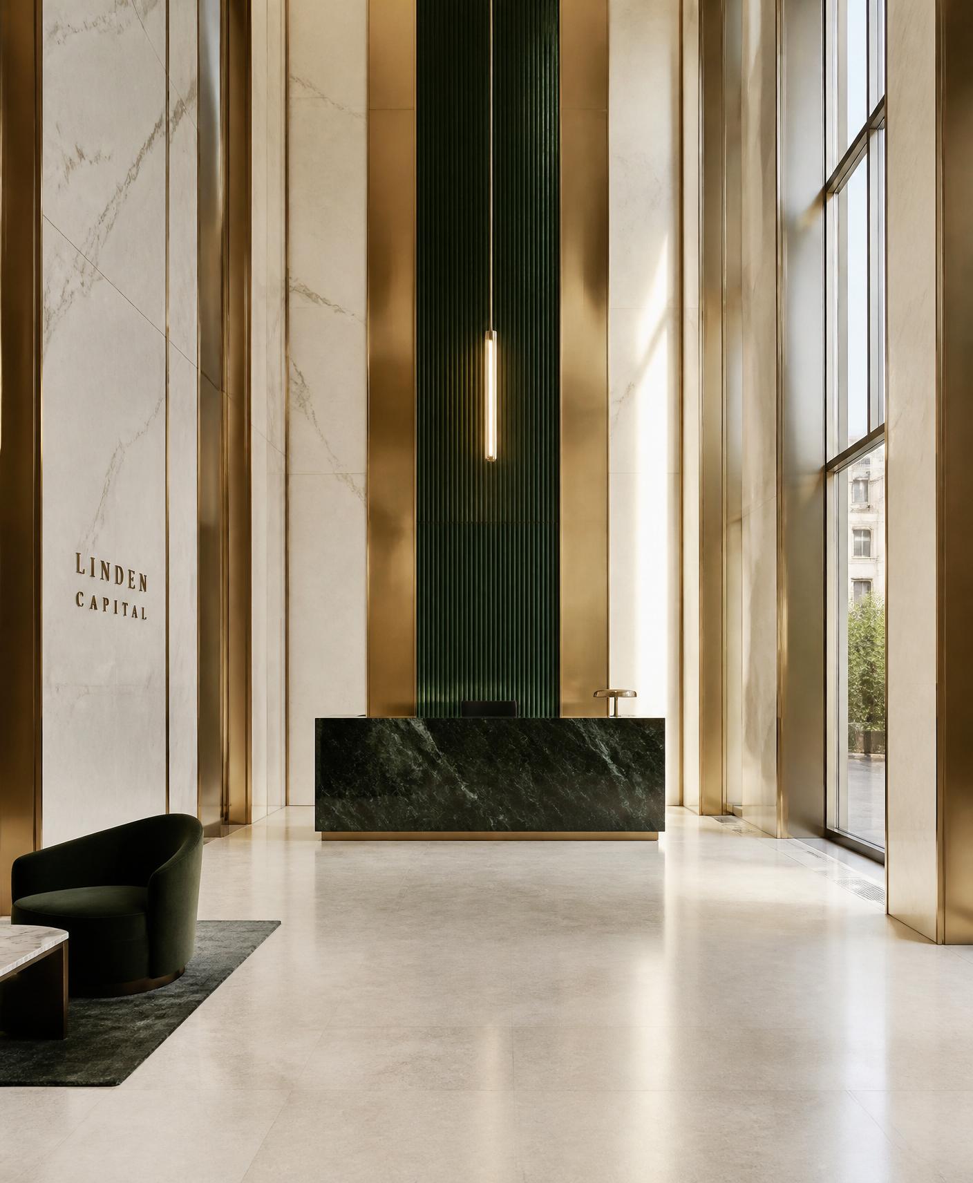 Marble and brass private office lobby