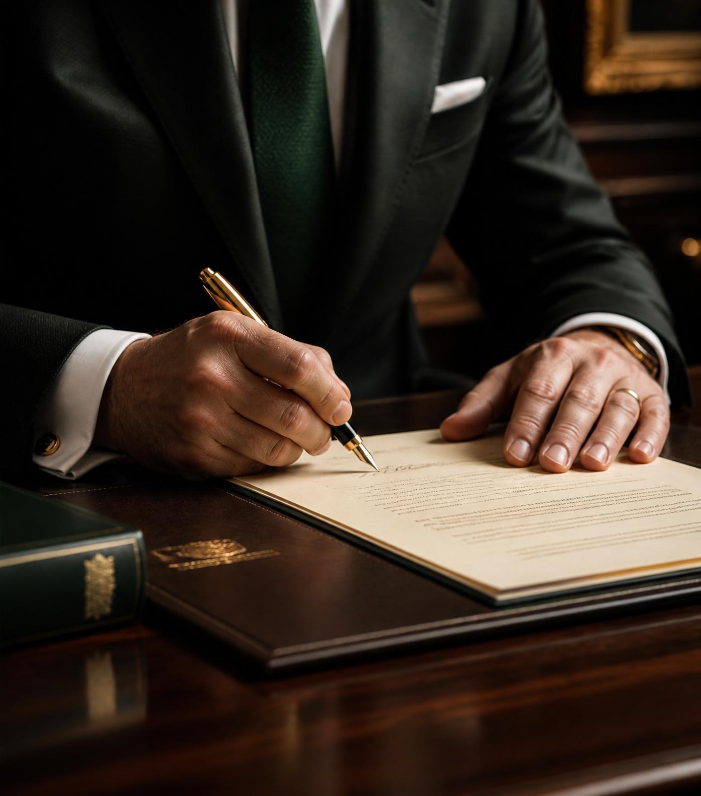 Executive signing a private engagement document